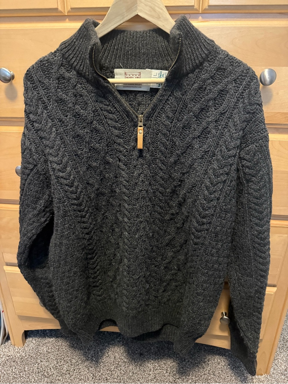 Mens Super Soft‎ Half Zip Aran Troyer Charcoal Cable-Knit Half-Zip Sweater